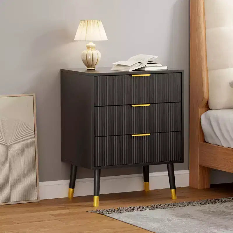Commode/Table de chevet moderne à 3 tiroirs cannelés pour chambre à coucher
