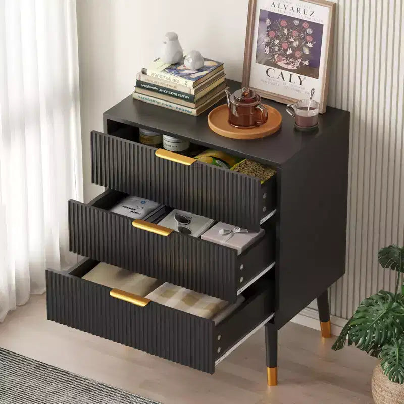 Commode/Table de chevet moderne à 3 tiroirs cannelés pour chambre à coucher