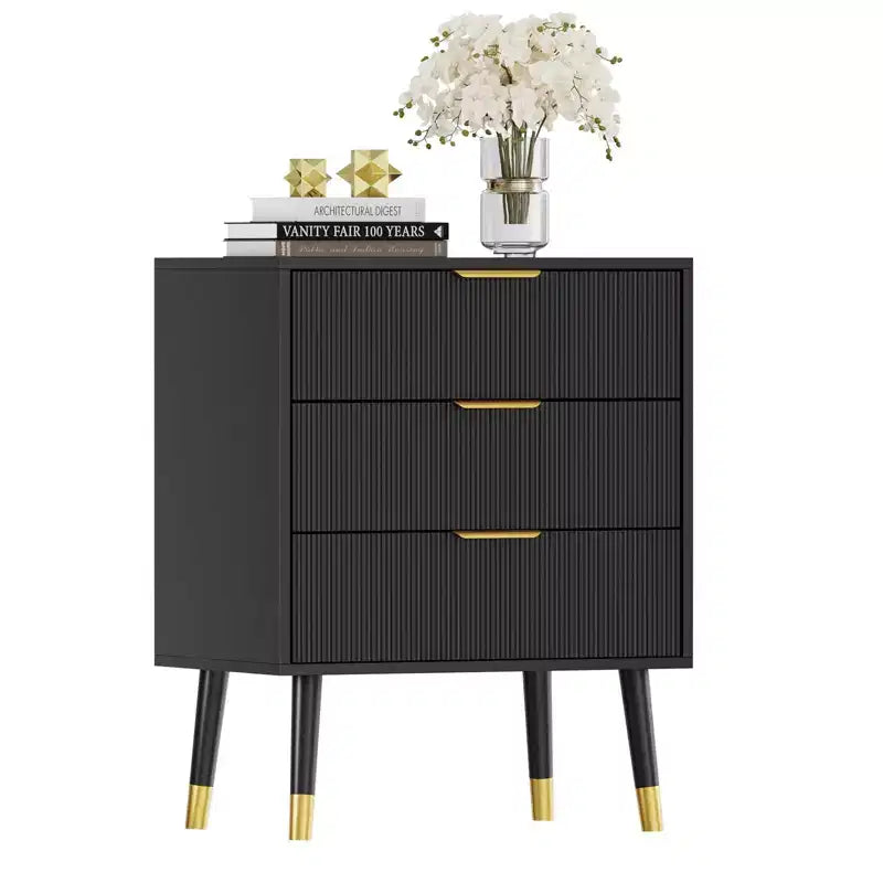 Commode/Table de chevet moderne à 3 tiroirs cannelés pour chambre à coucher