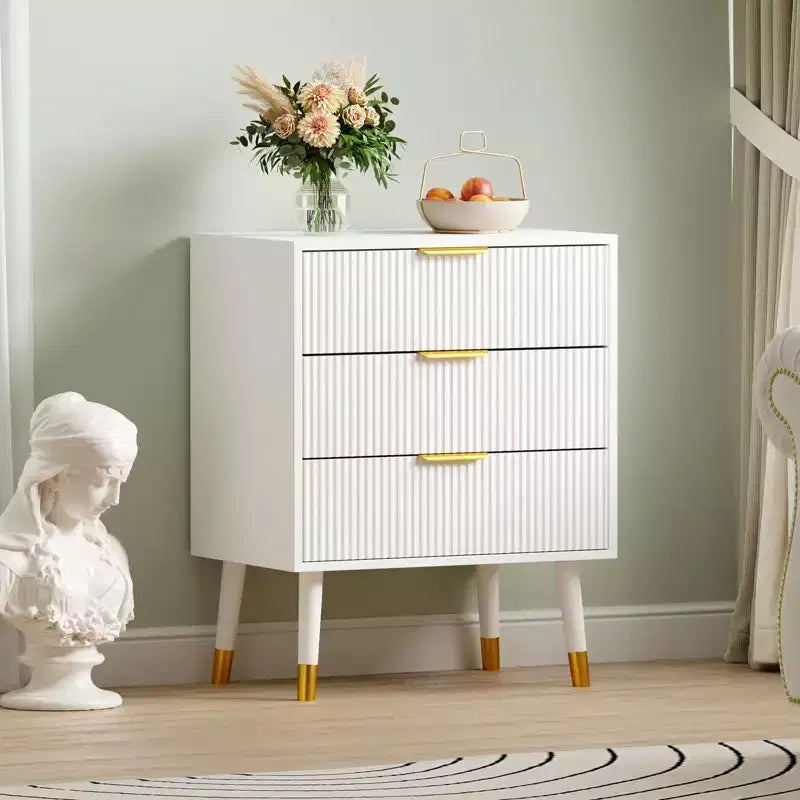 Commode/Table de chevet moderne à 3 tiroirs cannelés pour chambre à coucher
