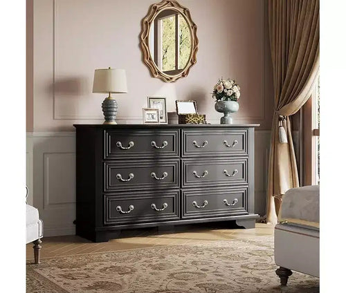 GALAXHERO 51.97'' Wide 6-Drawer Chest with Metal Handles, TV Stand for 60 Inch TV, Farmhouse Wood Dresser,Storage Unit for Bedroom & Hallway