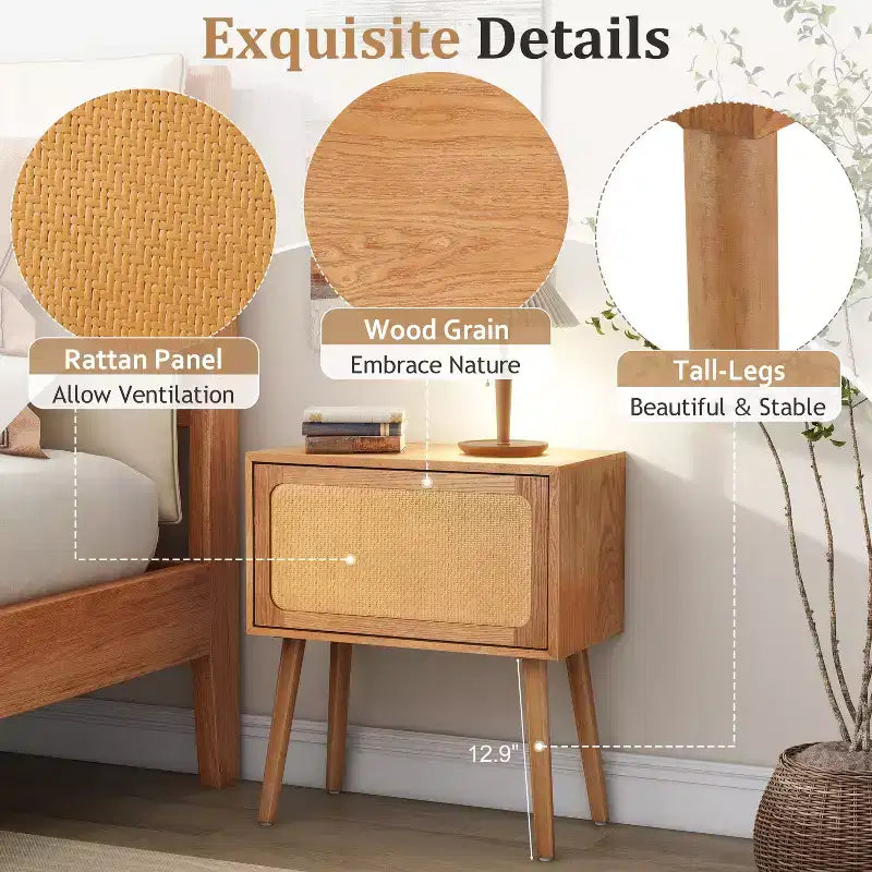 Table de chevet en rotin avec compartiment rotatif, table d'appoint, bout de canapé