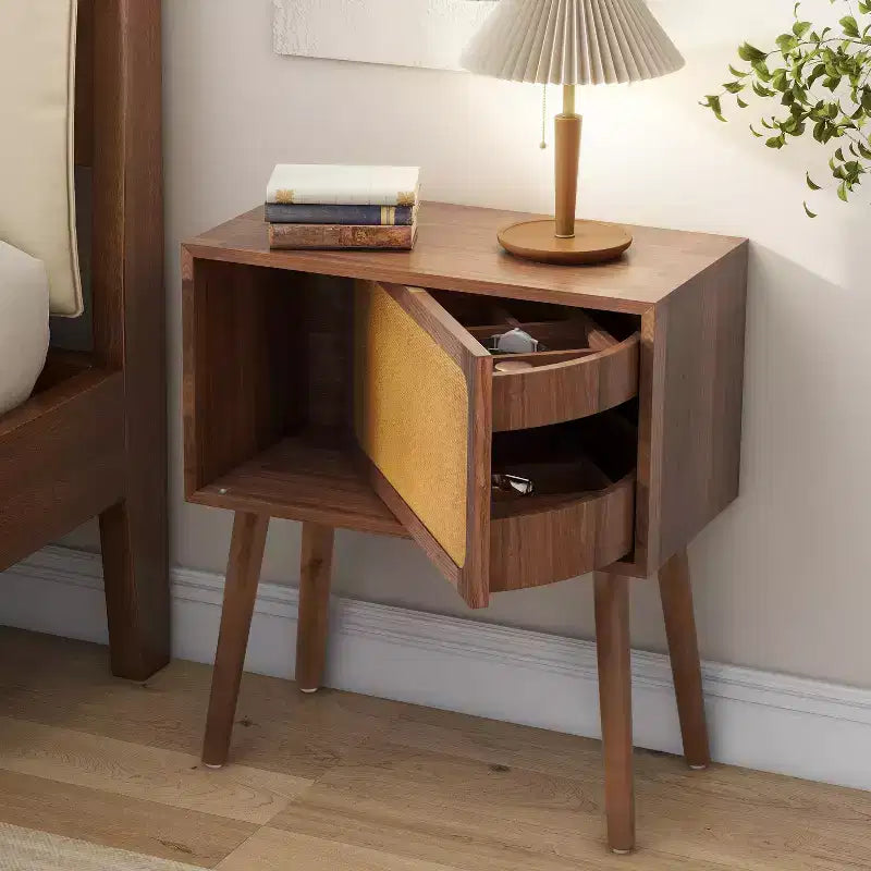 Table de chevet en rotin avec compartiment rotatif, table d'appoint, bout de canapé