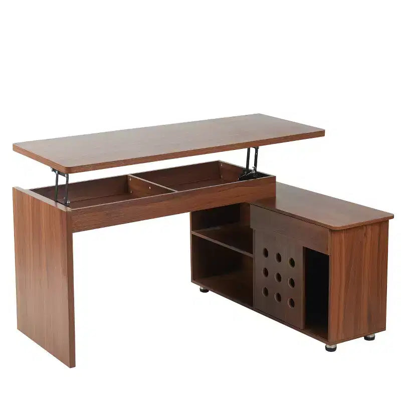Bureau de direction en L, bureau d'angle informatique avec armoire de rangement
