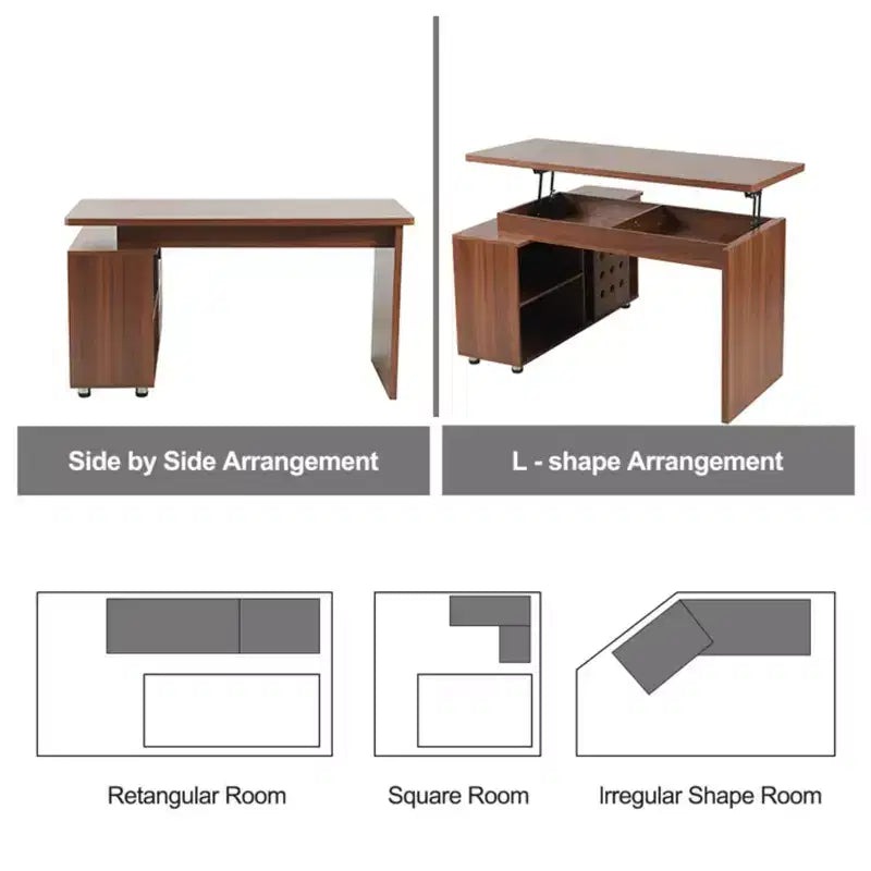 Bureau de direction en L, bureau d'angle informatique avec armoire de rangement