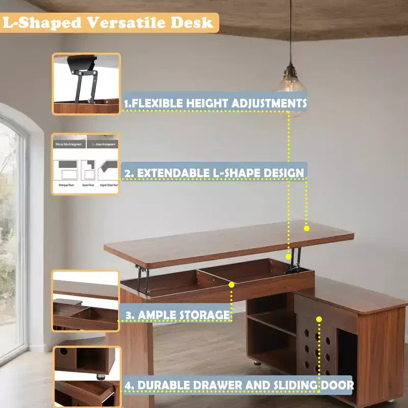 Bureau de direction en L, bureau d'angle informatique avec armoire de rangement