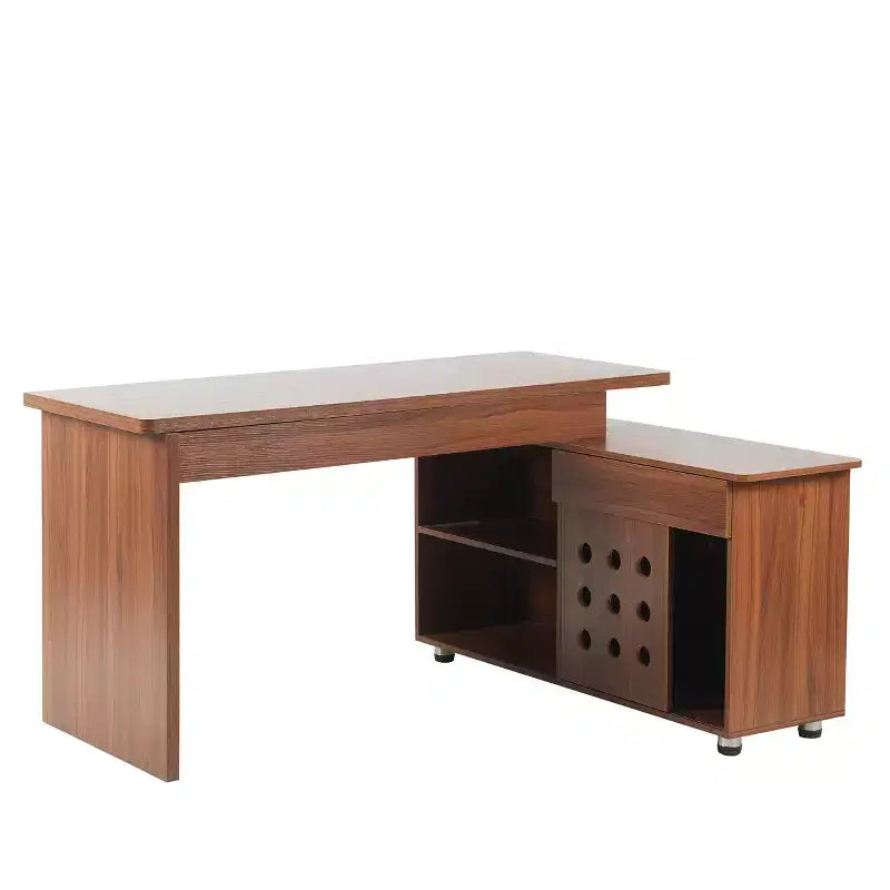 Bureau de direction en L, bureau d'angle informatique avec armoire de rangement