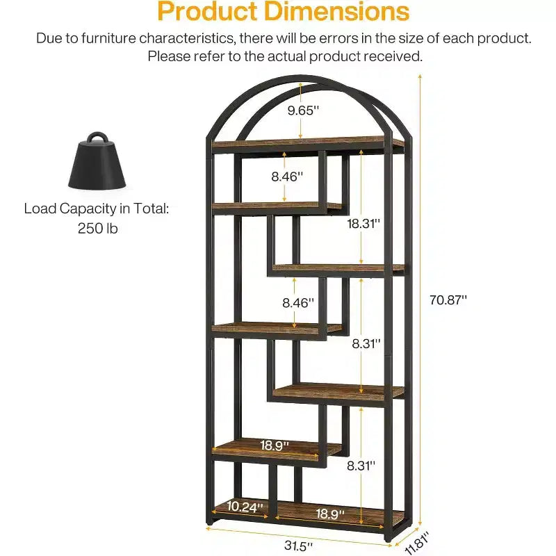 Étagère arquée, meuble de rangement avec étagères ouvertes