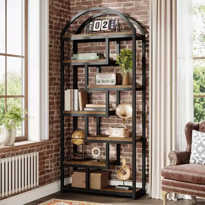 Étagère arquée, meuble de rangement avec étagères ouvertes