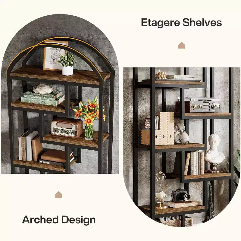 Étagère arquée, meuble de rangement avec étagères ouvertes