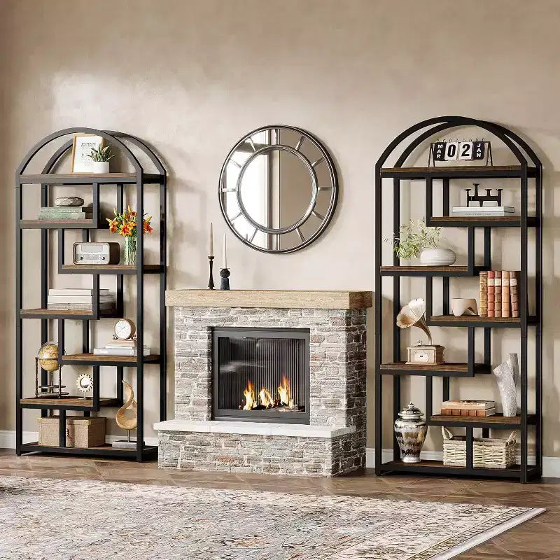 Étagère arquée, meuble de rangement avec étagères ouvertes