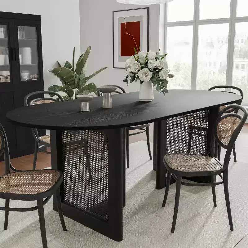 Table de salle à manger ovale en bois, moderne, de style ferme