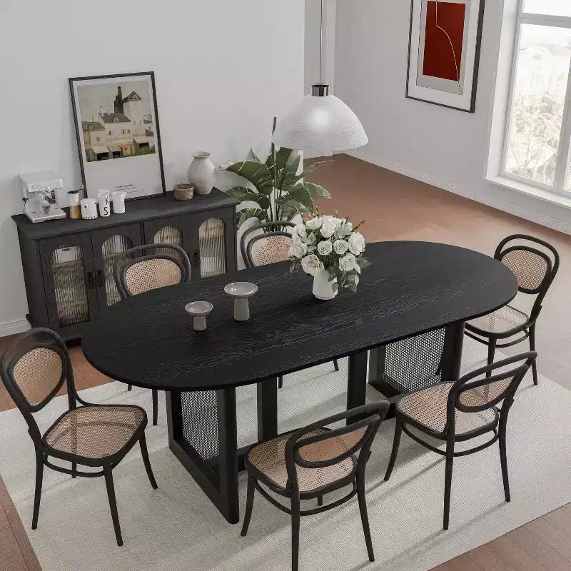 MAYEERTY 67 Wood Oval Dining Table for 4-6, Farmhouse Modern Kitchen & Dining Room Table