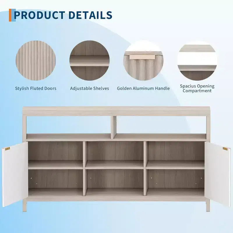 Meuble TV scandinave contemporain avec portes cannelées et rangements