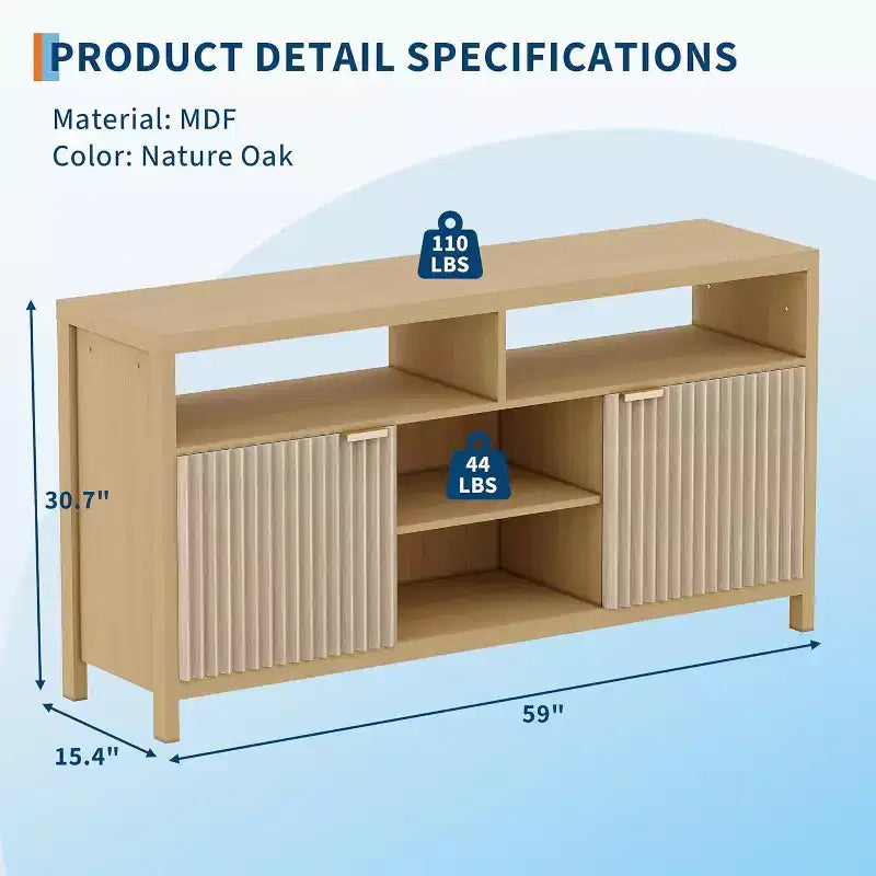 Meuble TV scandinave contemporain avec portes cannelées et rangements