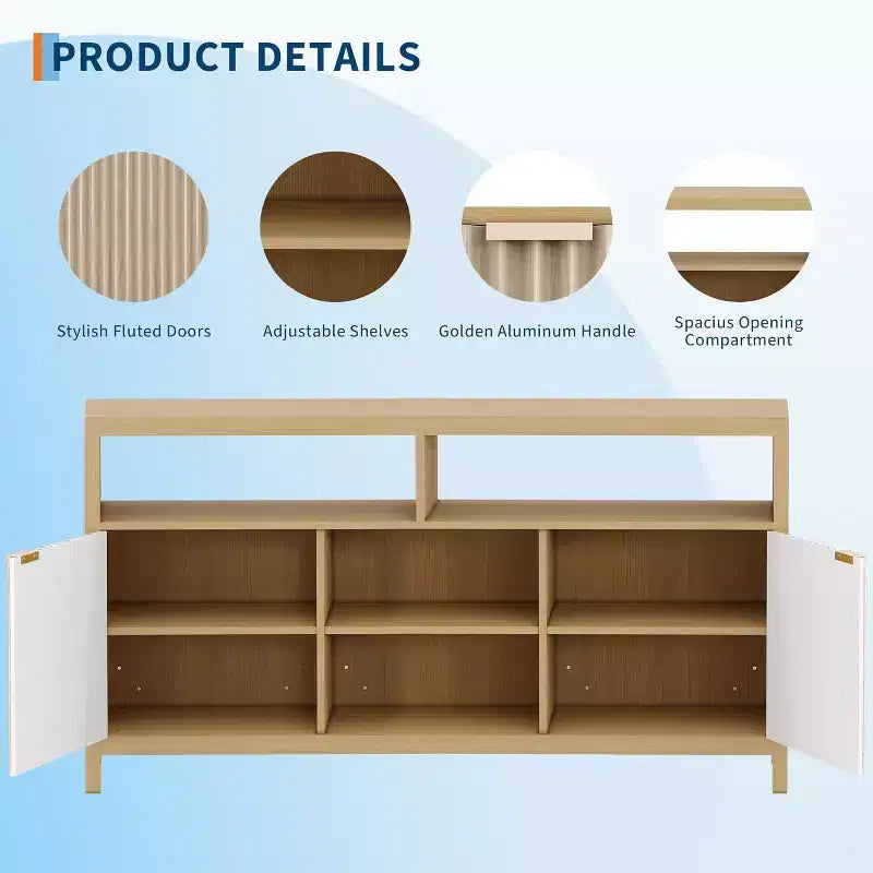 Meuble TV scandinave contemporain avec portes cannelées et rangements