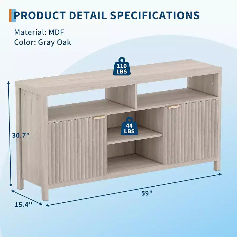 Meuble TV scandinave contemporain avec portes cannelées et rangements