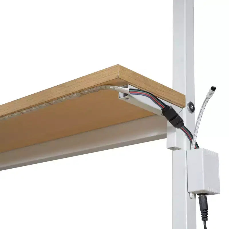 Lit mezzanine en métal une place avec poste de travail intégré et LED, cadre de lit mezzanine robuste