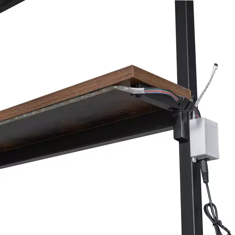 Lit mezzanine en métal une place avec poste de travail intégré et LED, cadre de lit mezzanine robuste