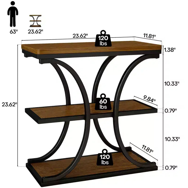 Table d'appoint étroite à 3 niveaux robuste, style industriel, pour canapé