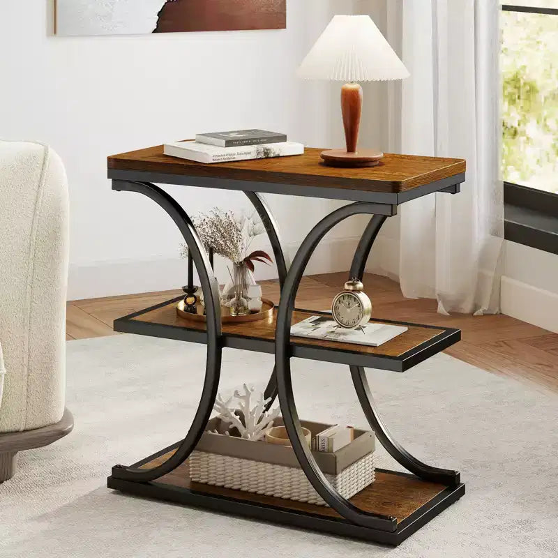 Table d'appoint étroite à 3 niveaux robuste, style industriel, pour canapé