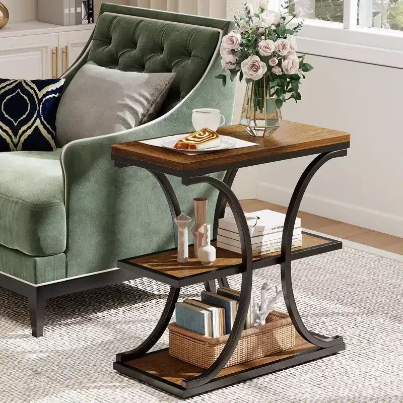 Table d'appoint étroite à 3 niveaux robuste, style industriel, pour canapé