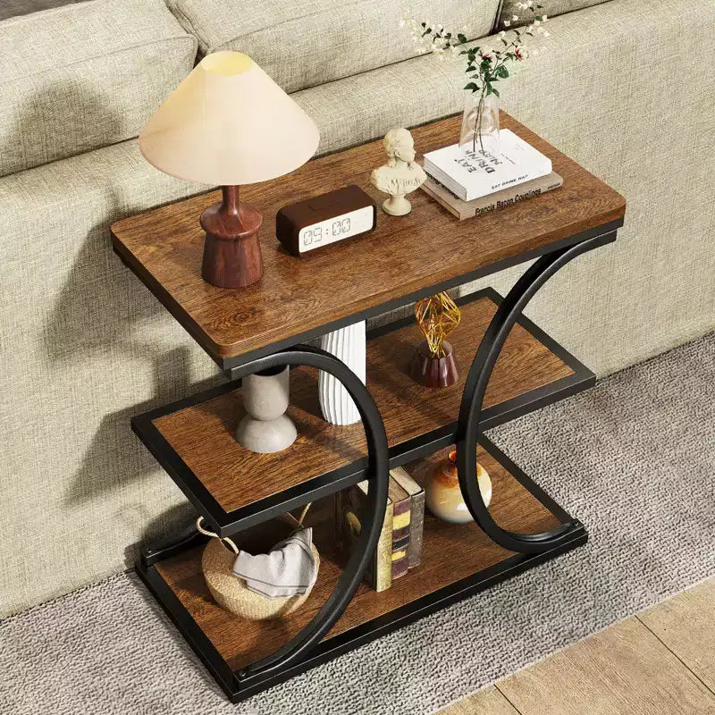 Table d'appoint étroite à 3 niveaux robuste, style industriel, pour canapé