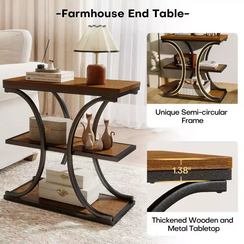 Table d'appoint étroite à 3 niveaux robuste, style industriel, pour canapé