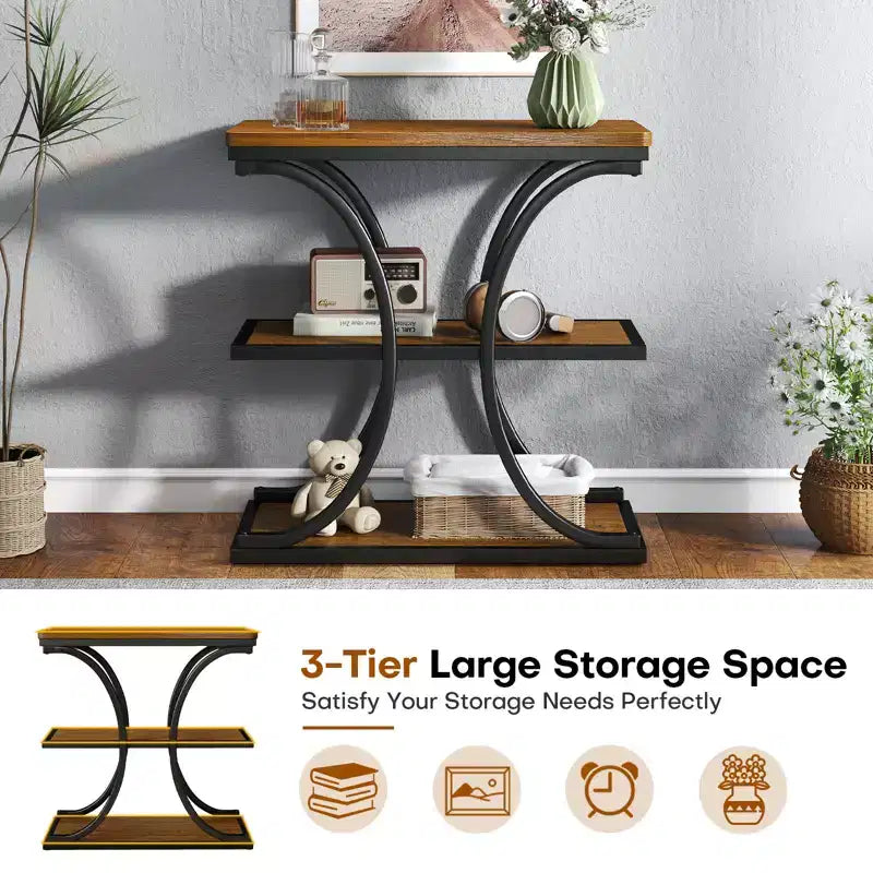 Table d'appoint étroite à 3 niveaux robuste, style industriel, pour canapé