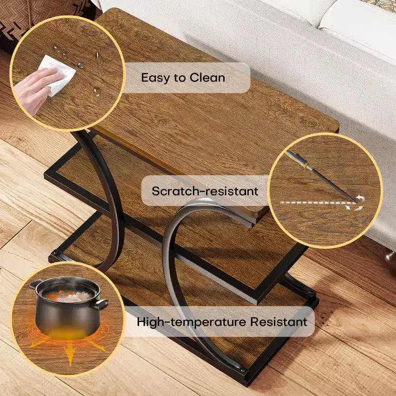 Table d'appoint étroite à 3 niveaux robuste, style industriel, pour canapé