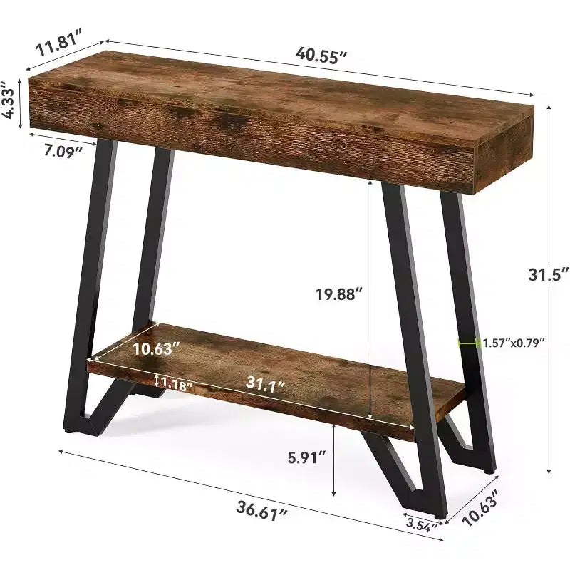 Console avec cadre métallique géométrique, table de canapé industrielle à 2 niveaux