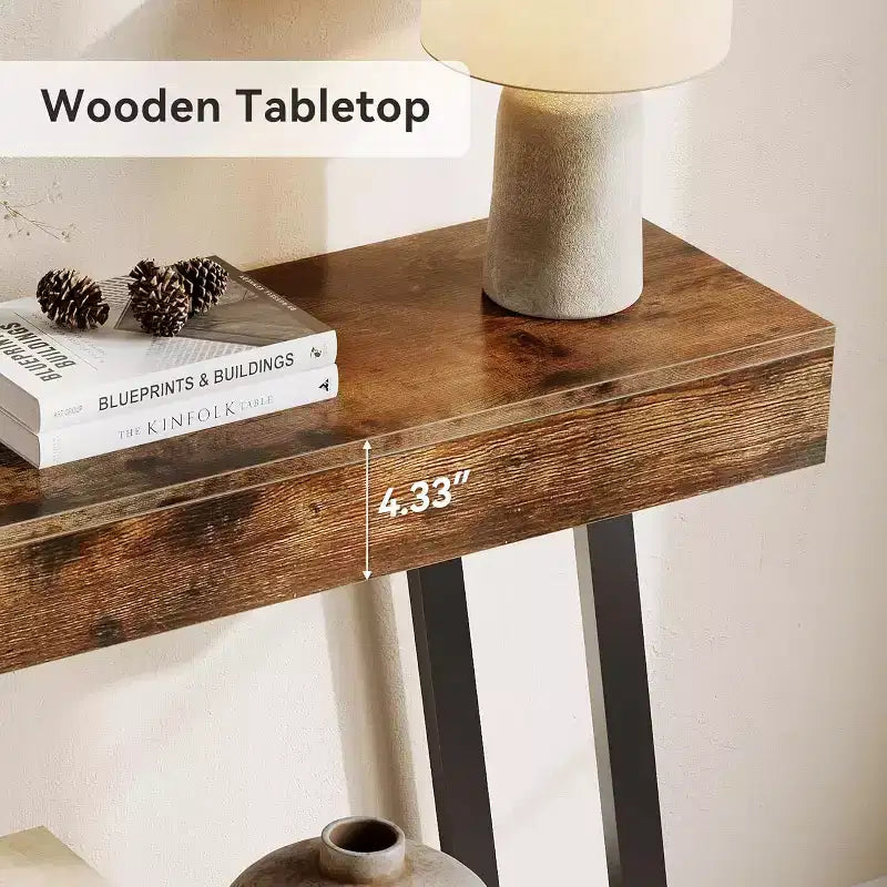 Console avec cadre métallique géométrique, table de canapé industrielle à 2 niveaux