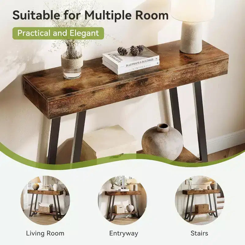Console avec cadre métallique géométrique, table de canapé industrielle à 2 niveaux