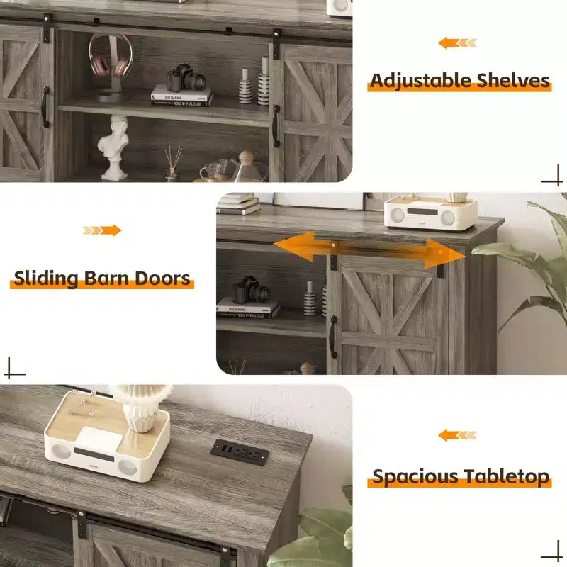 Meuble TV moderne en bois avec portes coulissantes de style grange