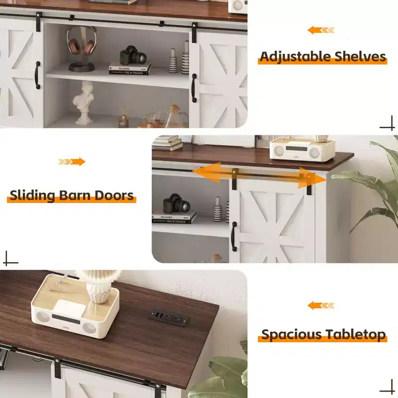 Meuble TV moderne en bois avec portes coulissantes de style grange