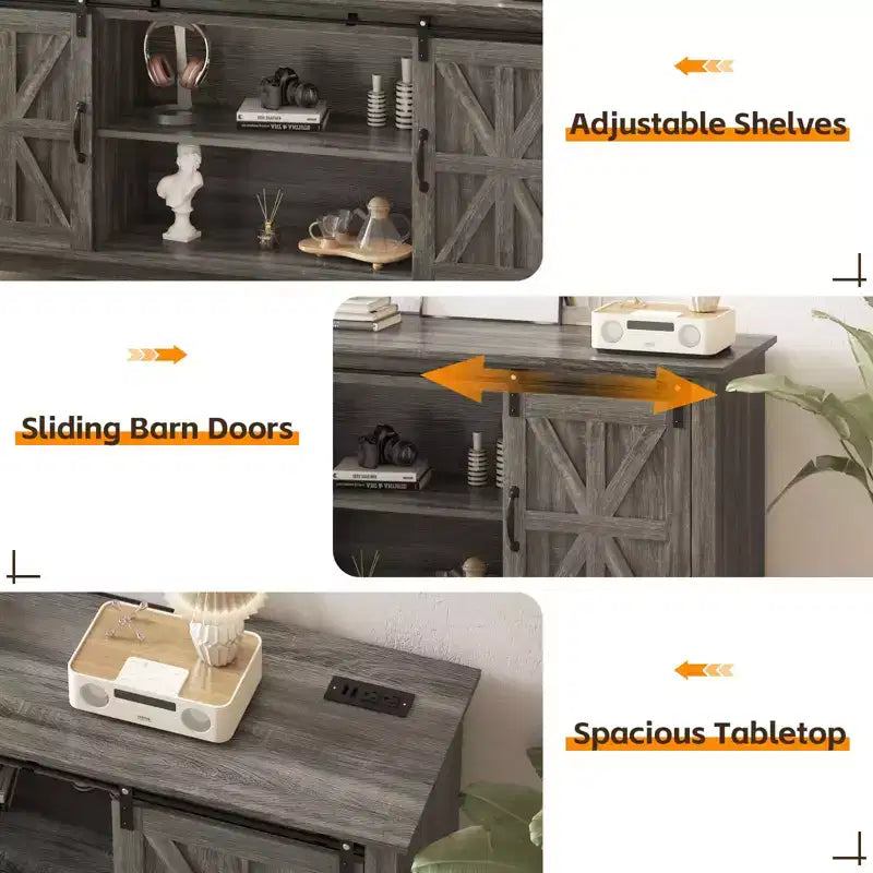Meuble TV moderne en bois avec portes coulissantes de style grange