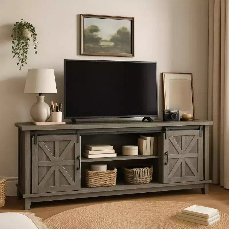 Meuble TV moderne en bois avec portes coulissantes de style grange