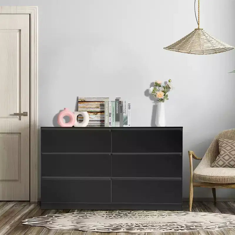 Commode noire à 6 tiroirs en aggloméré