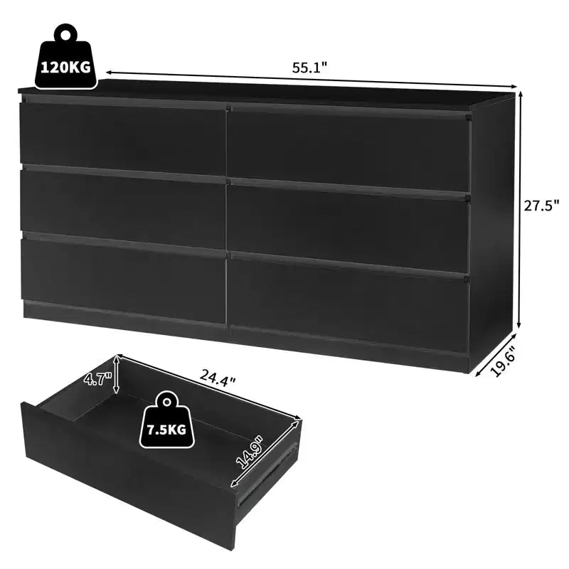 Commode noire à 6 tiroirs en aggloméré