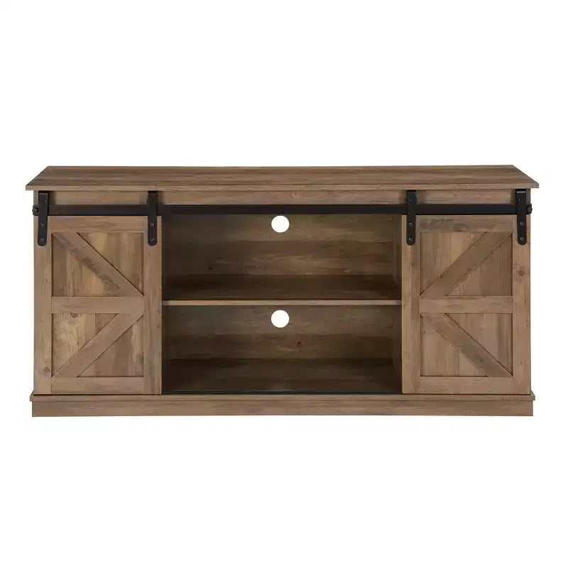 Meuble TV de style ferme avec porte coulissante de grange et rangements