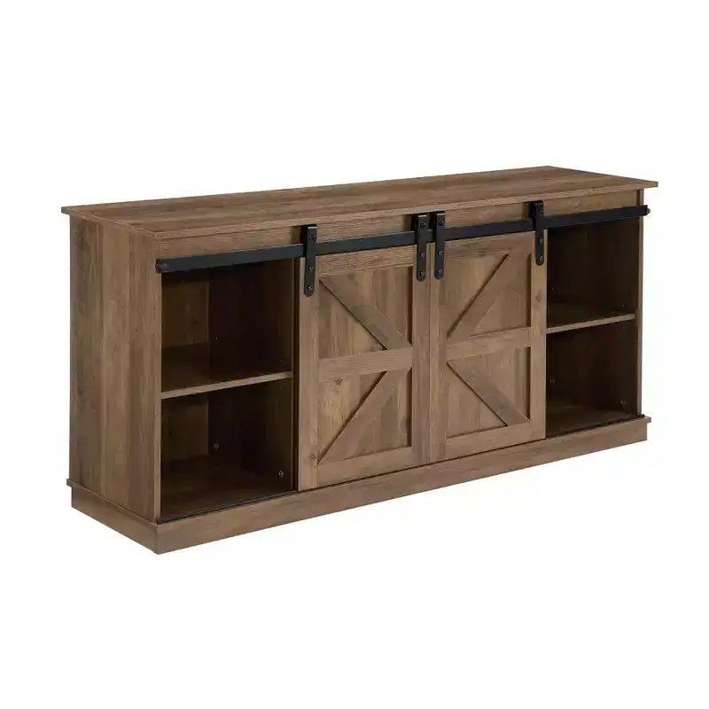 Meuble TV de style ferme avec porte coulissante de grange et rangements