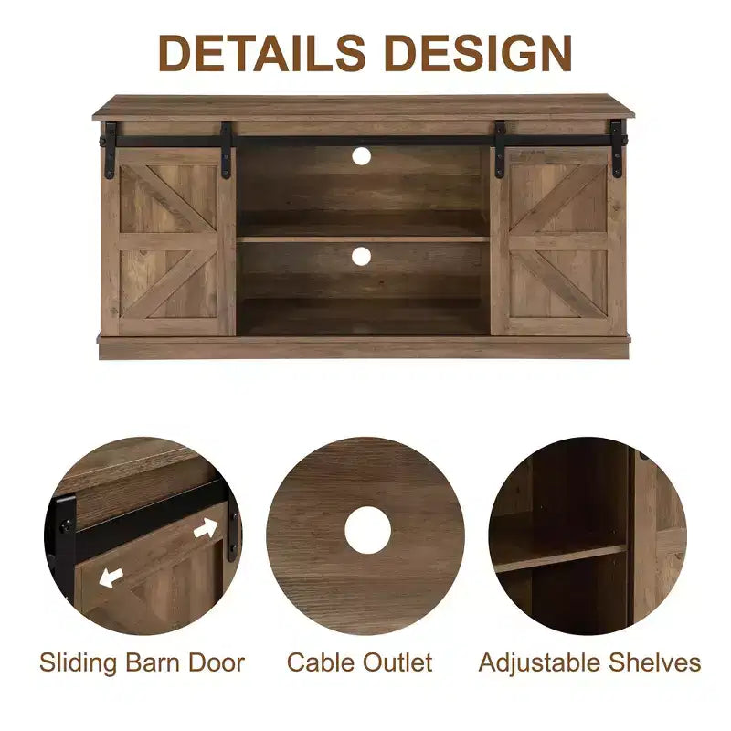 Meuble TV de style ferme avec porte coulissante de grange et rangements