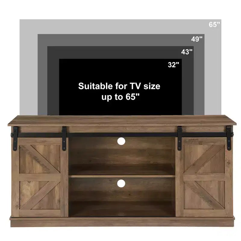 Meuble TV de style ferme avec porte coulissante de grange et rangements