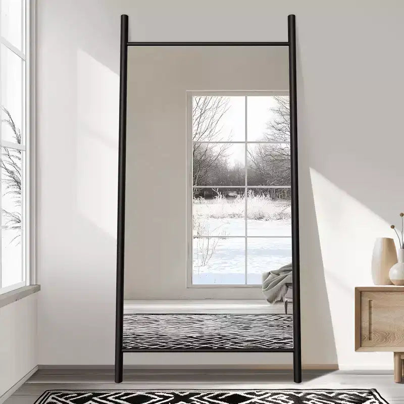 MAYEERTY Full Length Mirror Solid Wood Ladder Rectangle Black 73x35x1in No Stand