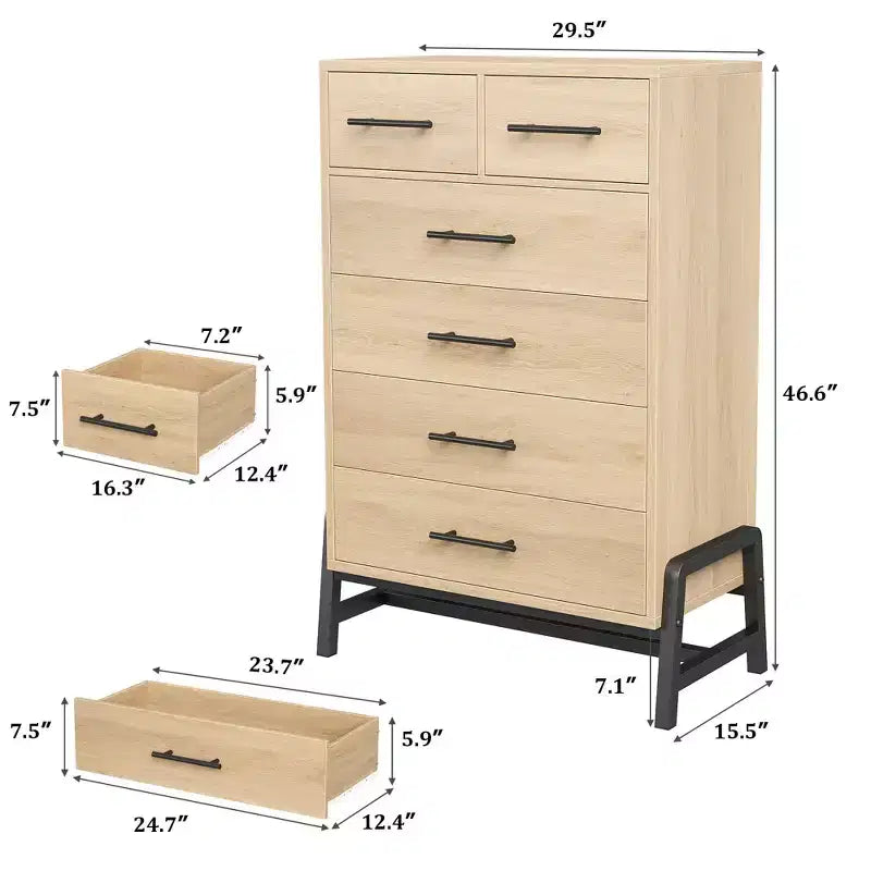 Commode à 5 tiroirs pour chambre à coucher, commode en bois avec pieds en métal