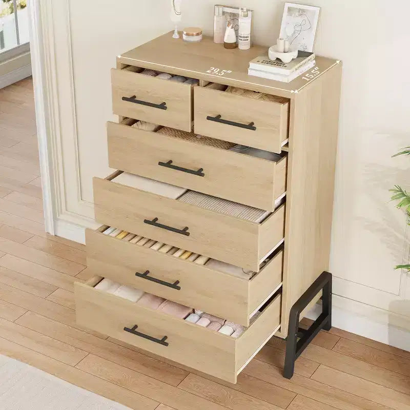 Commode à 5 tiroirs pour chambre à coucher, commode en bois avec pieds en métal