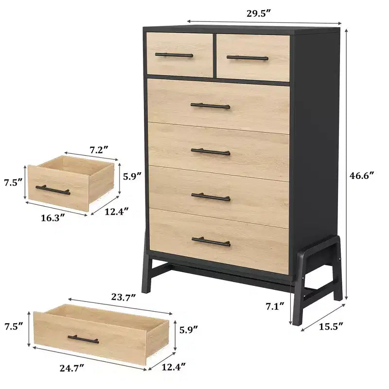 Commode à 5 tiroirs pour chambre à coucher, commode en bois avec pieds en métal