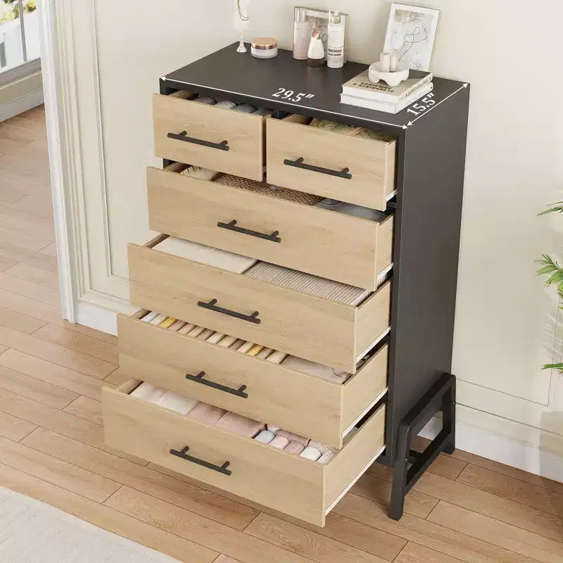Commode à 5 tiroirs pour chambre à coucher, commode en bois avec pieds en métal