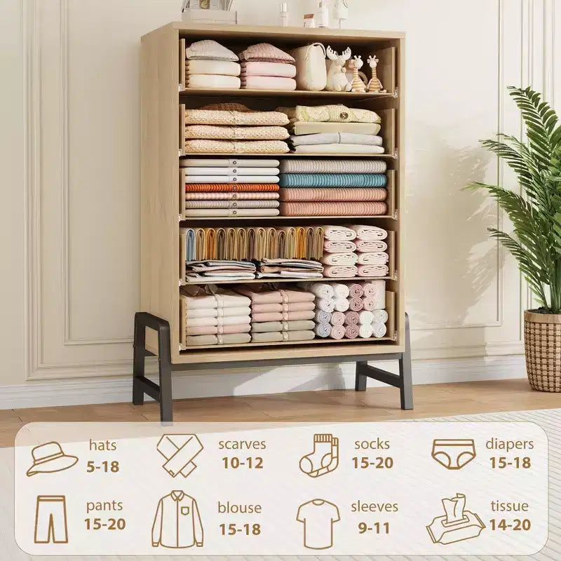Commode à 5 tiroirs pour chambre à coucher, commode en bois avec pieds en métal
