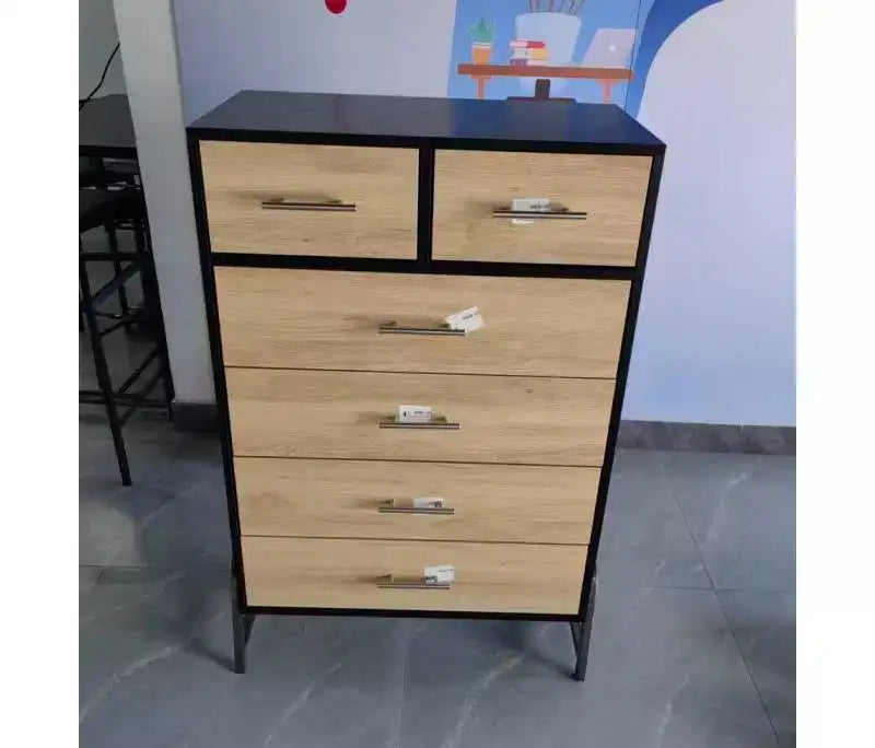 Commode à 5 tiroirs pour chambre à coucher, commode en bois avec pieds en métal